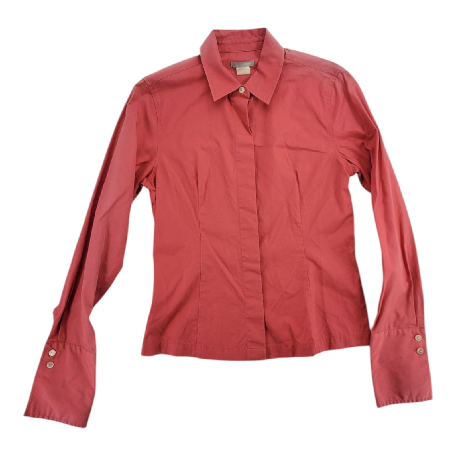 J.Crew Women's Red Cotton Long Sleeve Button Shirt Tailored Fit Size 4