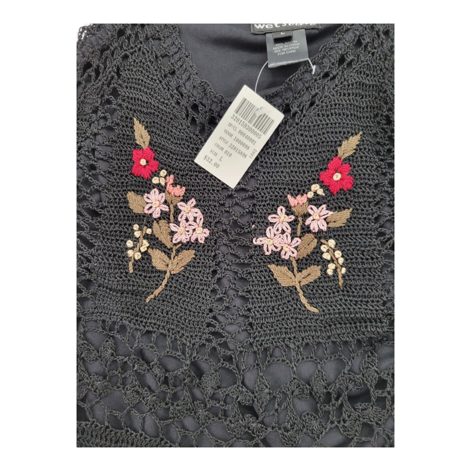 Wet Seal Black Crochet Lace Tank Top Floral Embroidered Lined Sleeveless L