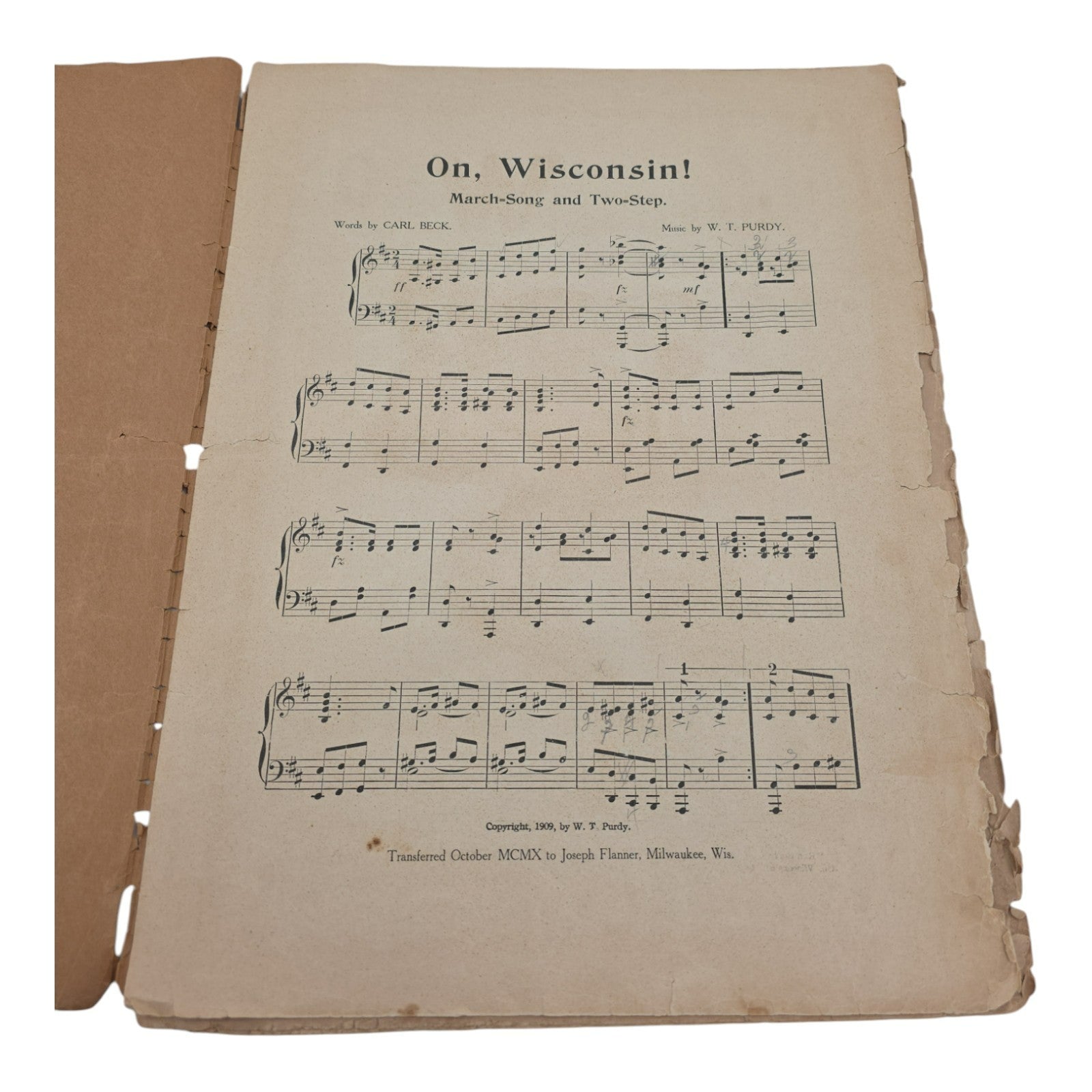 On Wisconsin March Song Sheet Music Carl Beck 1909