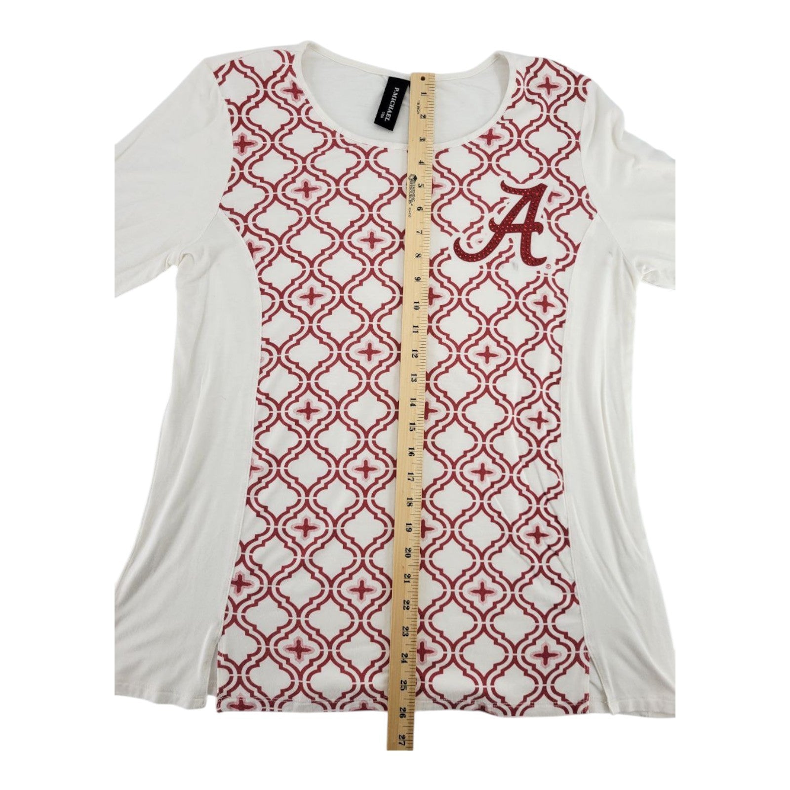 P Michael Alabama Crimson Tide Womens Top White Red Patterned Logo Size L