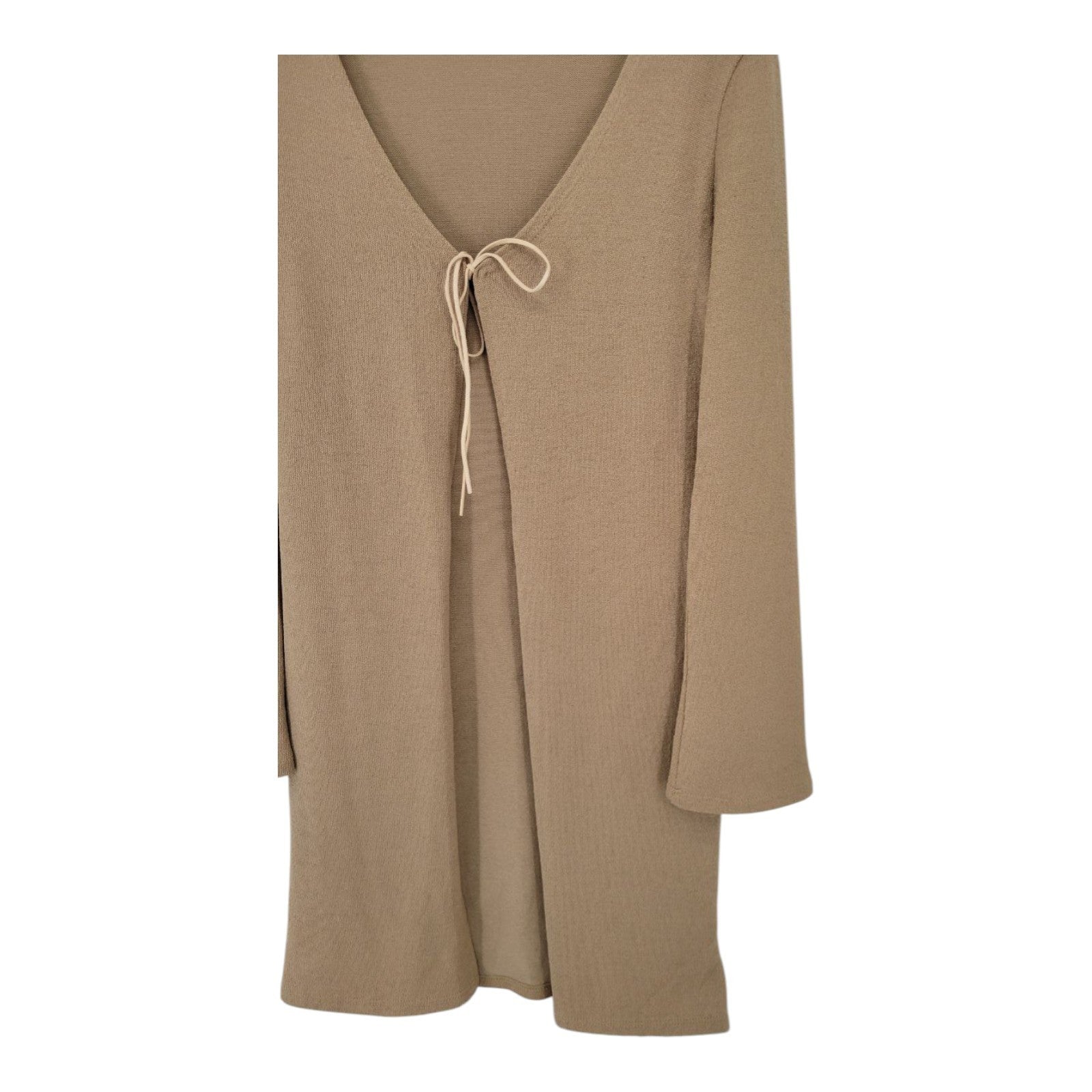 Forever 21 Women's Beige Knit Tie-Front Cardigan Sweater Dress Long Sleeve
