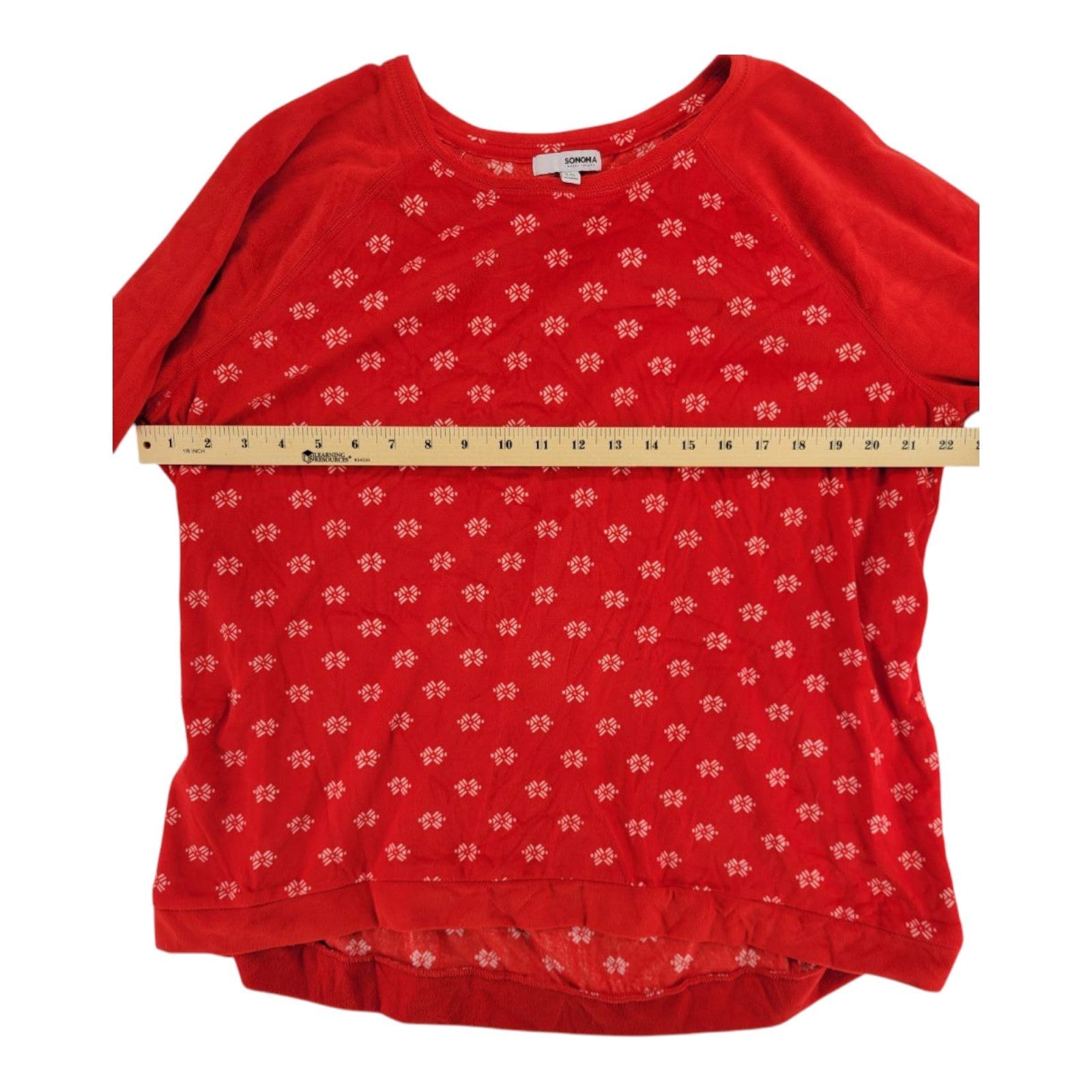 Sonoma Red White Snowflakes Raglan Tee Long Sleeve Top Women's XXL