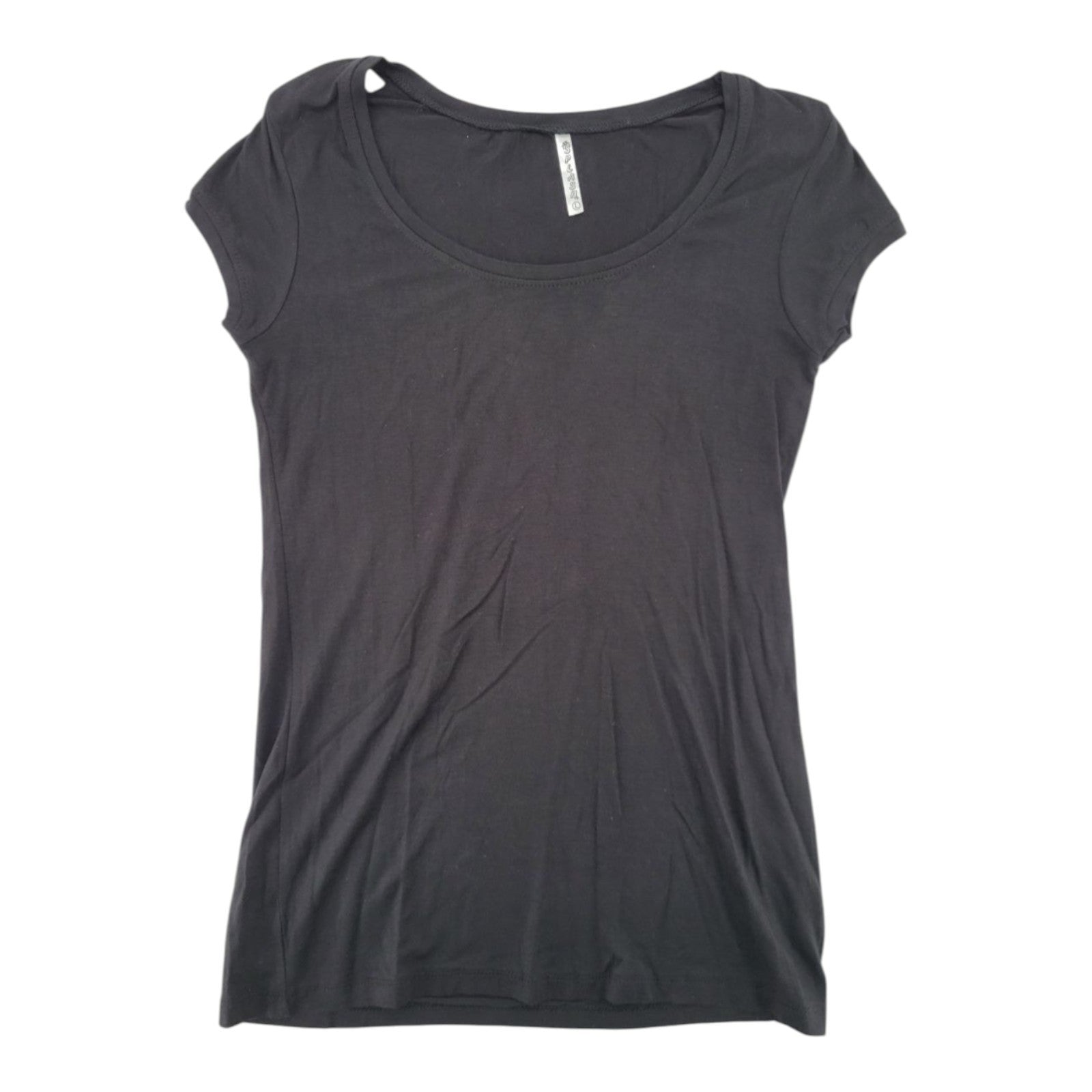 Splash Women's Black Stretch Scoop Neck Tee T-Shirt Fitted Short Sleeve L