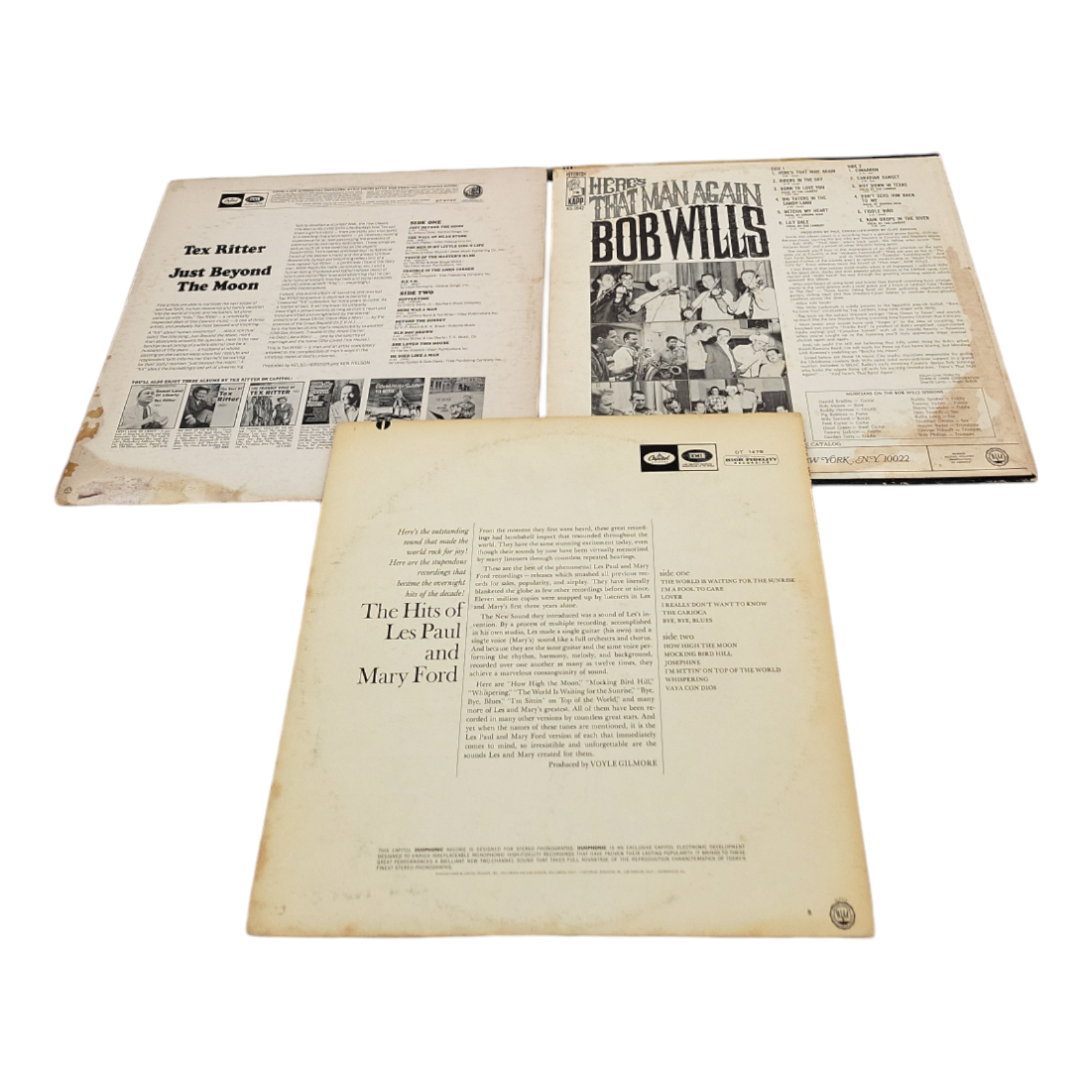 Vintage Tex Ritter Bob Wills and Les Paul Vinyl LP 3 Record Bundle