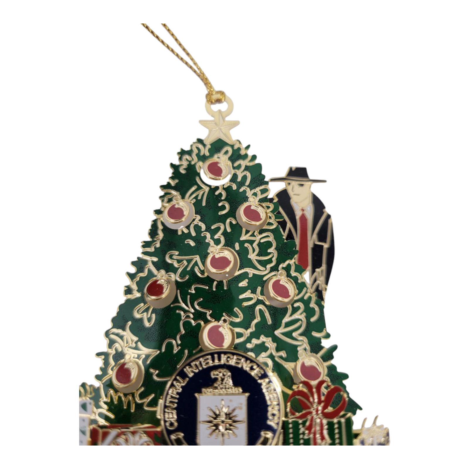 CIA Central Intelligence Agency Christmas Tree Ornament with Box Spy Design