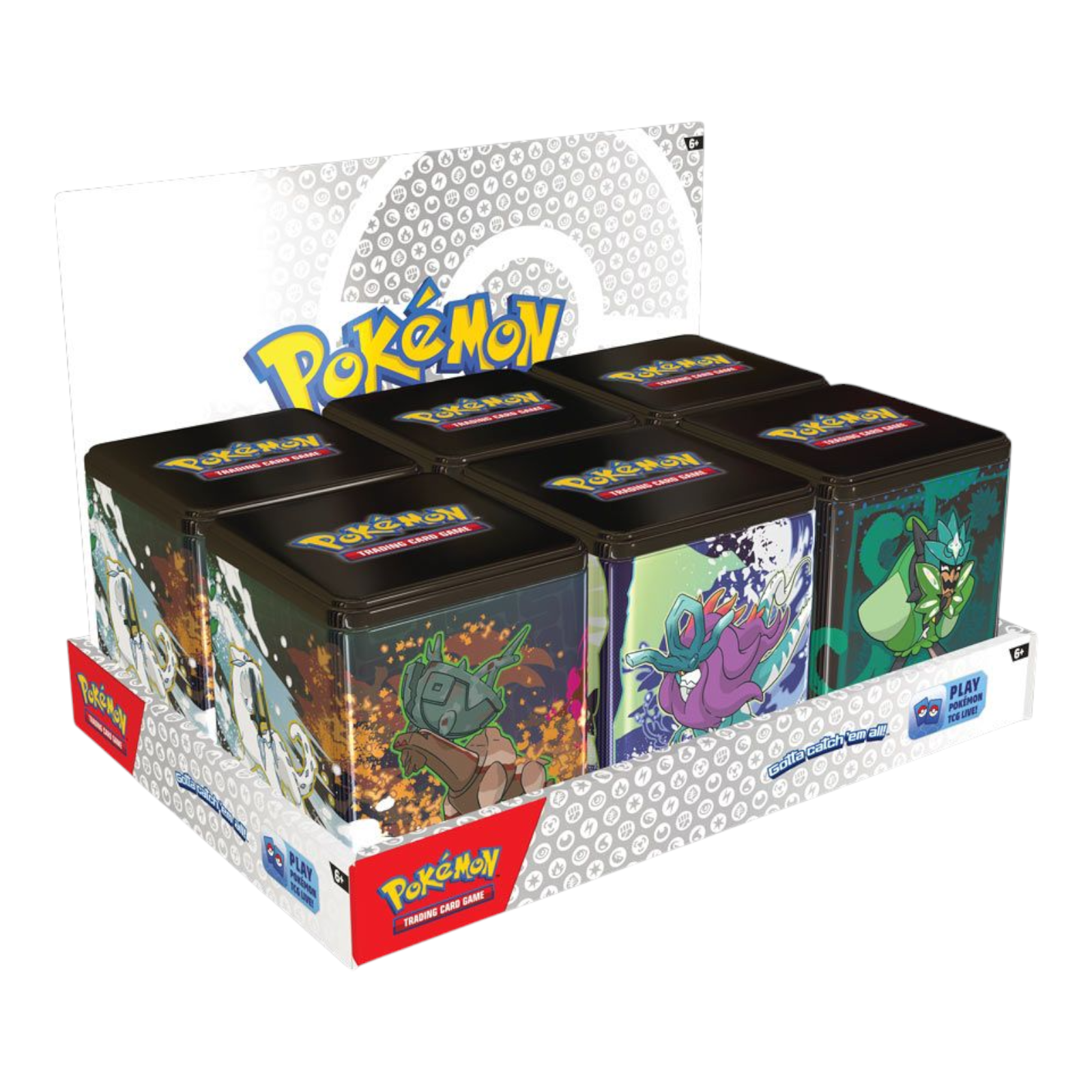 Pokémon TCG Stacking Tin Display Q1 2025 Tins Booster Packs Stickers