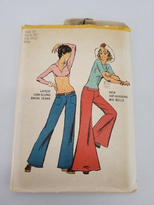 1970’s Simplicity 5143 Hip Hugger Big Bell Pants Size 10