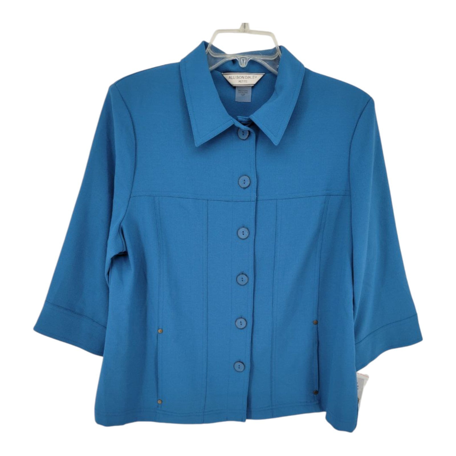 Allison Daley Petite Button Up Blouse Light Steel Blue 3/4 Sleeve Shirt 12P