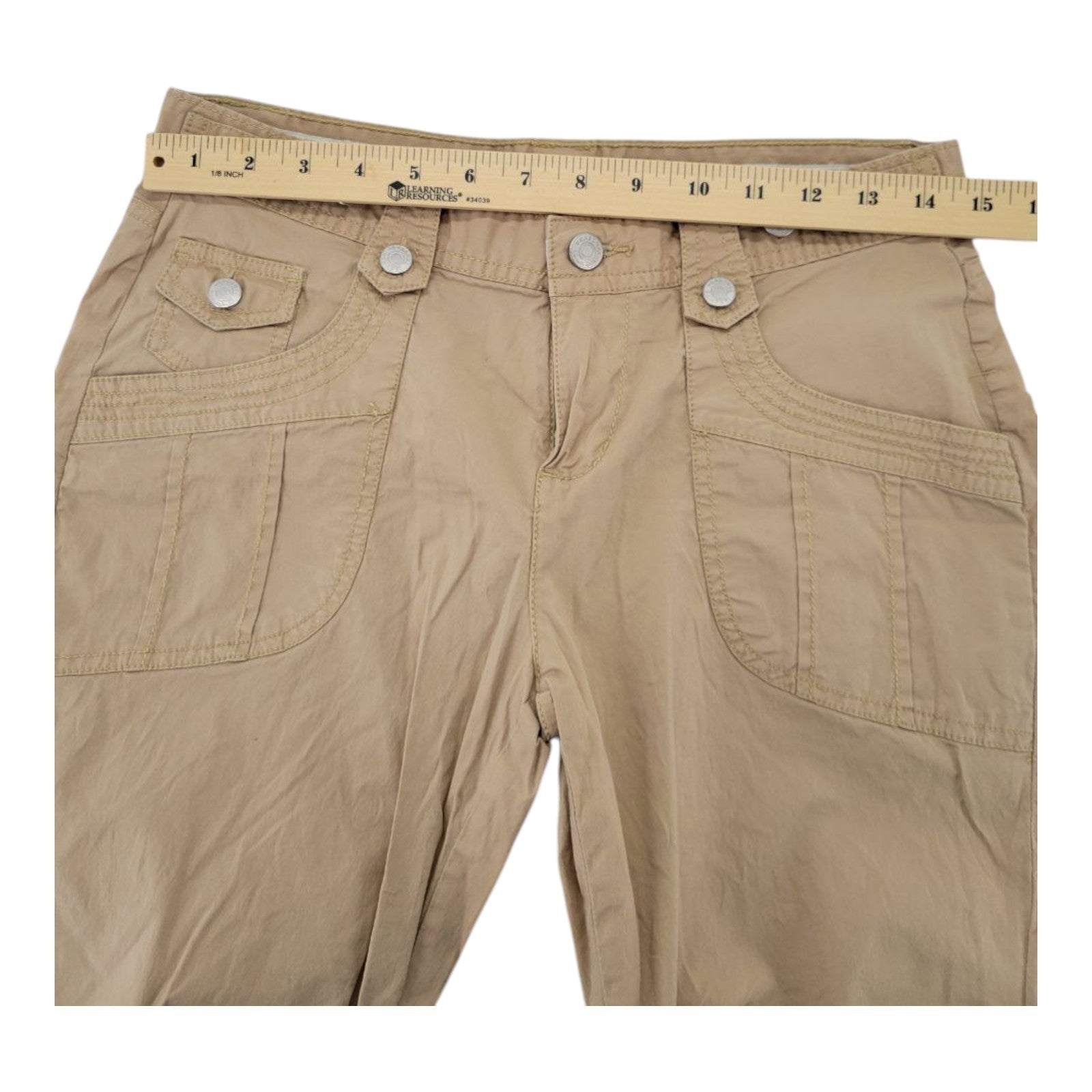 Personal Identity Women's Khaki Capri Pants 5 Cargo Stretch Drawstring