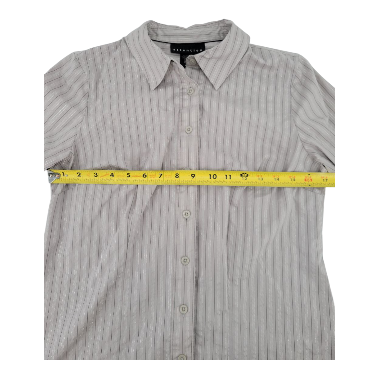 Attention Womens Button Up Long Sleeve Shirt Gray Striped Size M
