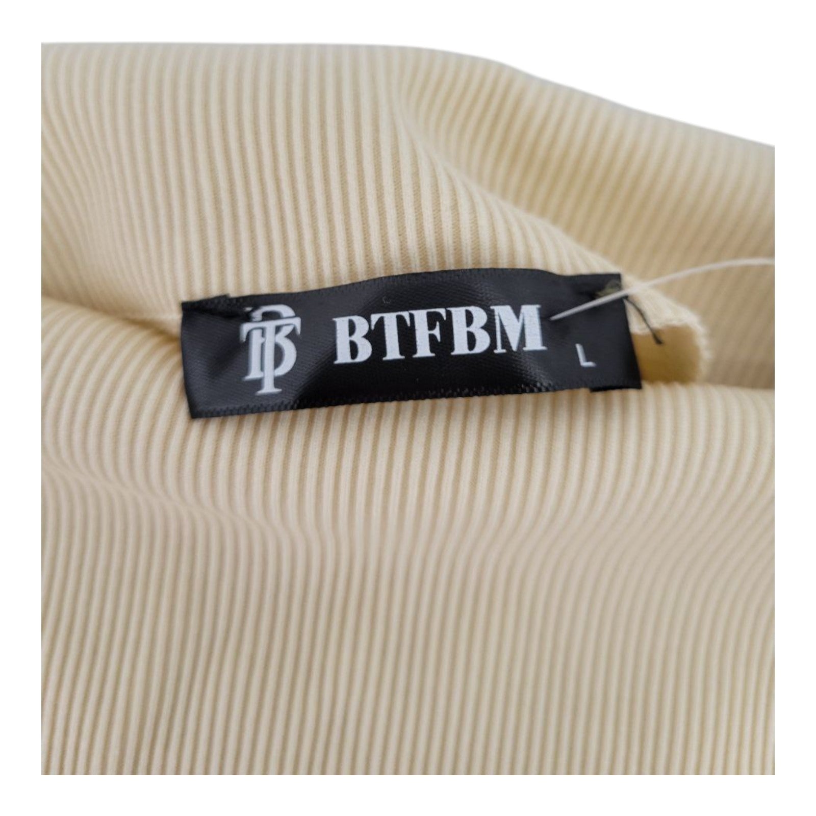 BTFBM Women's Beige Ribbed Knit Midi Dress Cap Sleeve Stretch Casual Size L