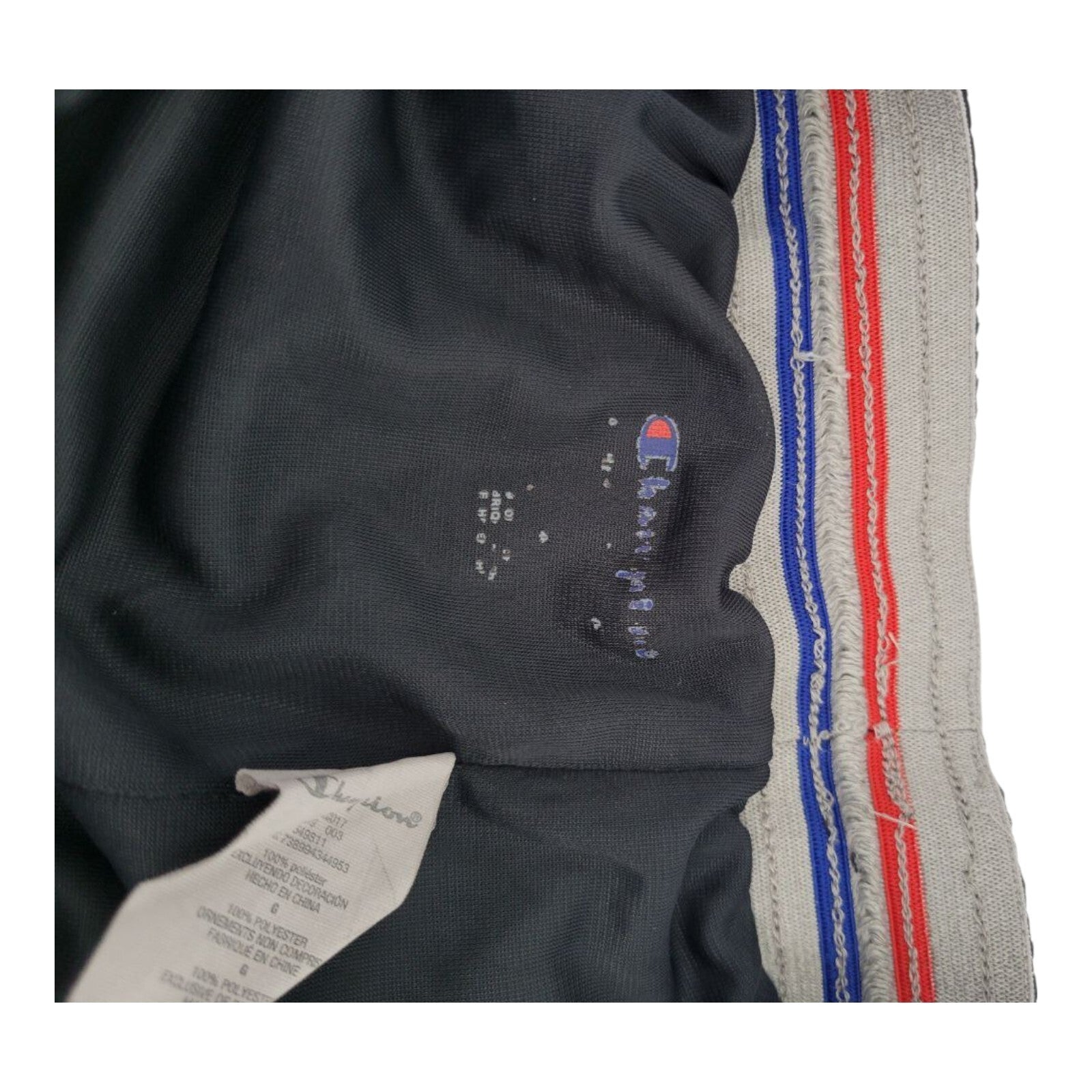 Champion Black Mesh Athletic Shorts Red Blue Trim Elastic Waist Size Large