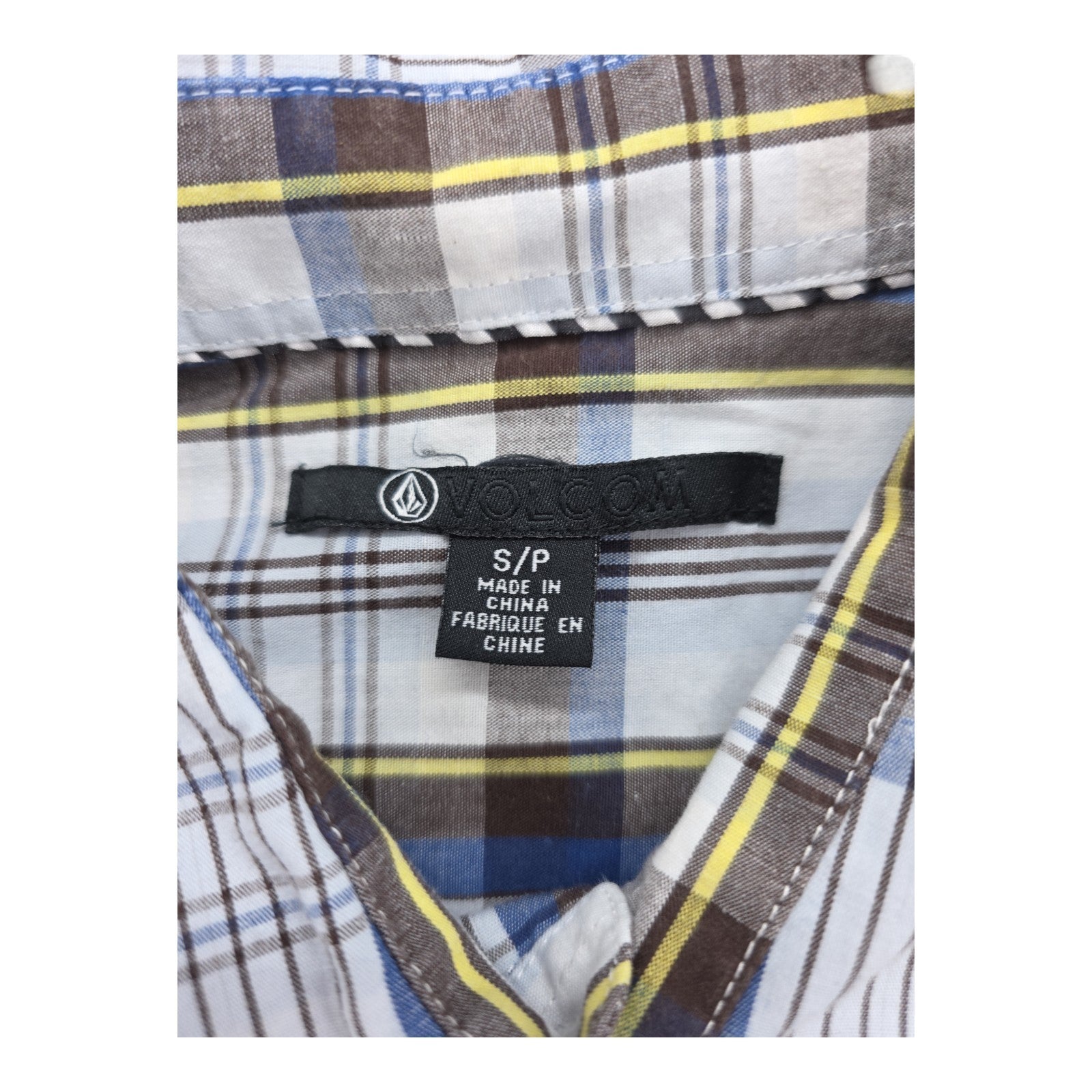 Volcom Factor Plaid Button Down Shirt Blue Brown Long Sleeve Men’s Size Small