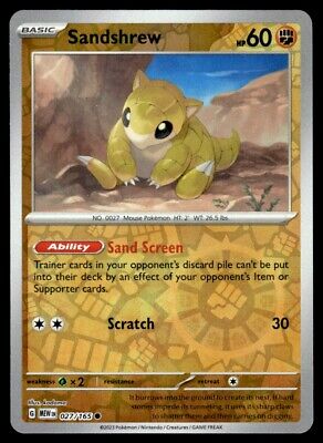 Pokemon 2023 Scarlet & Violet 151 Sandshrew Reverse Holo Common #27 Near Mint