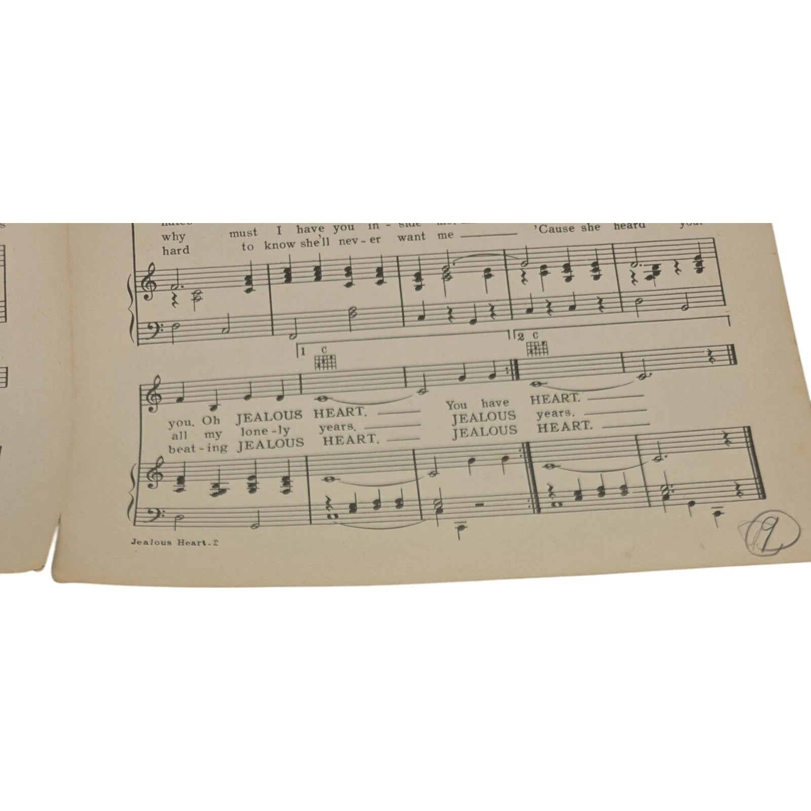 Vintage 1944 Sheet Music Jealous Heart by Jenny Lou Carson Featured by Al Morgan