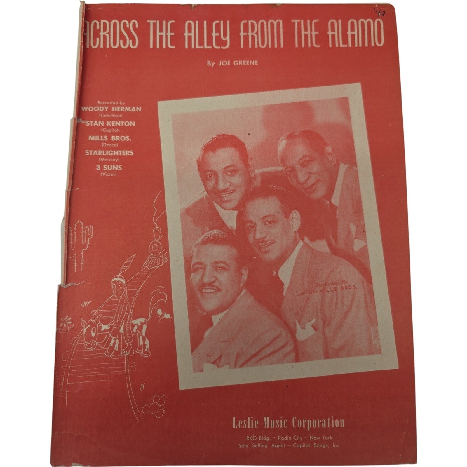 1947 Vintage Sheet Music Across the Alley from the Alamo by Joe Green