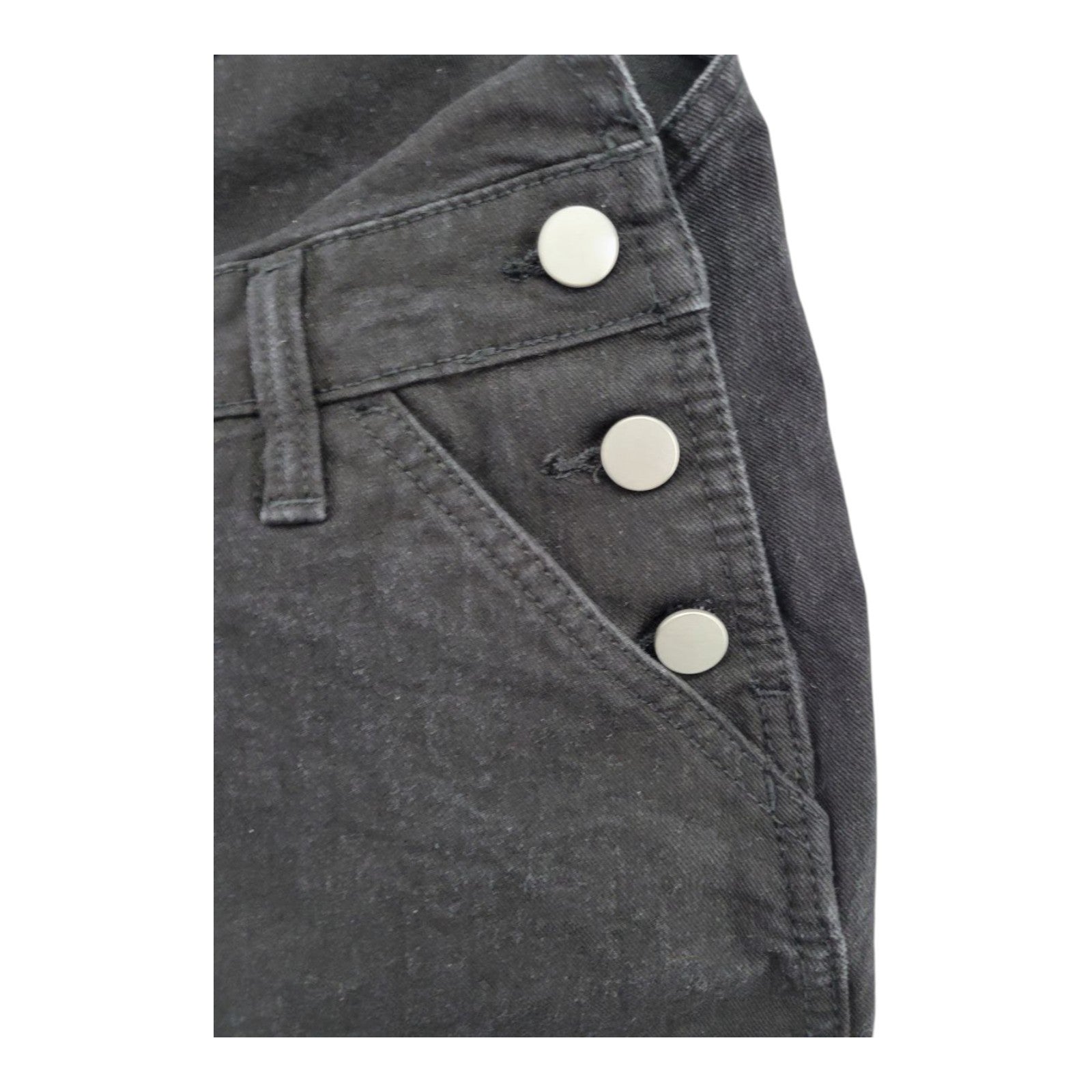 No Boundaries NOBO Women's Black Denim Overall Shorts Frayed Hem Size M (7-9)