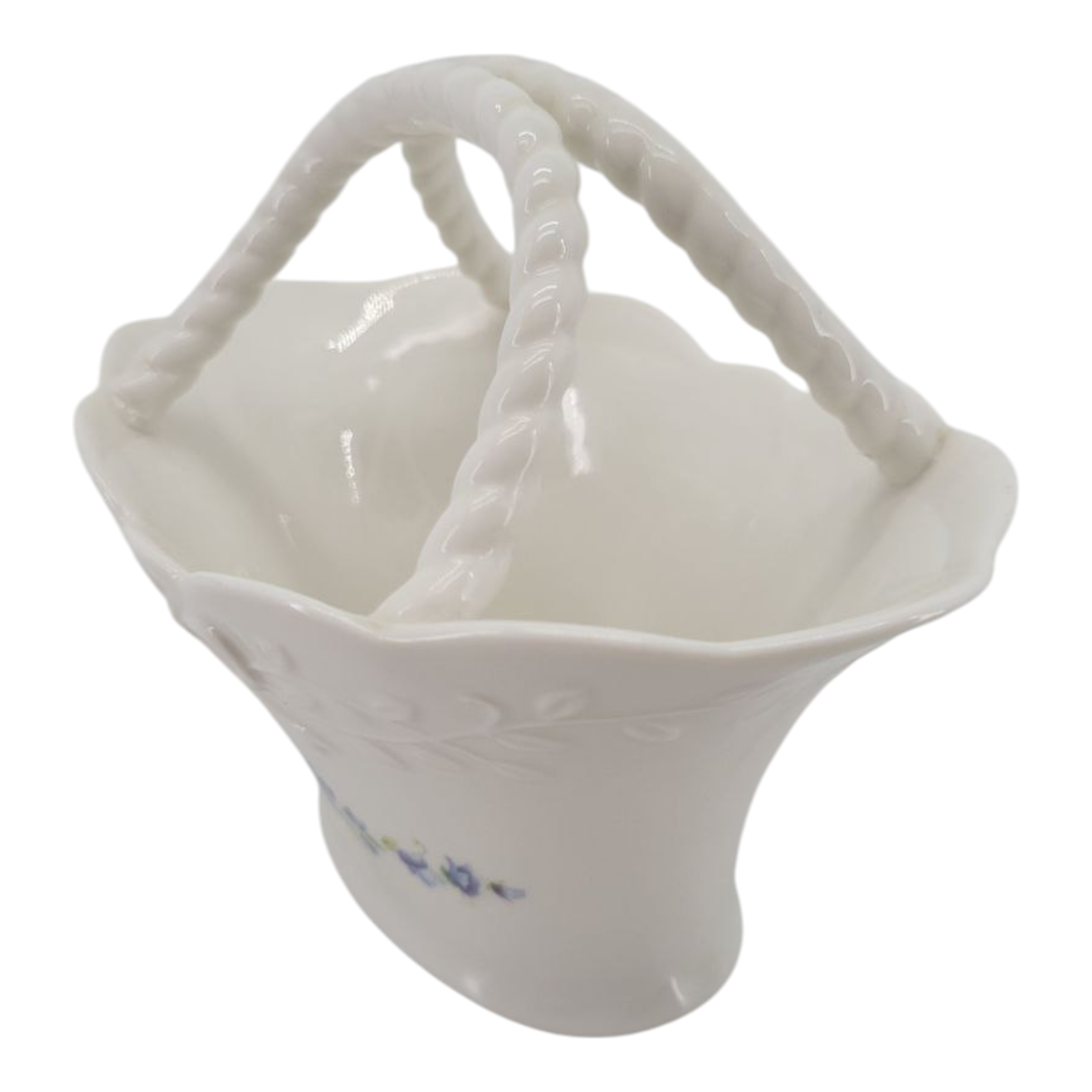 Mikasa Floral Vine Porcelain Basket White Embossed Ribbon Handle RL051