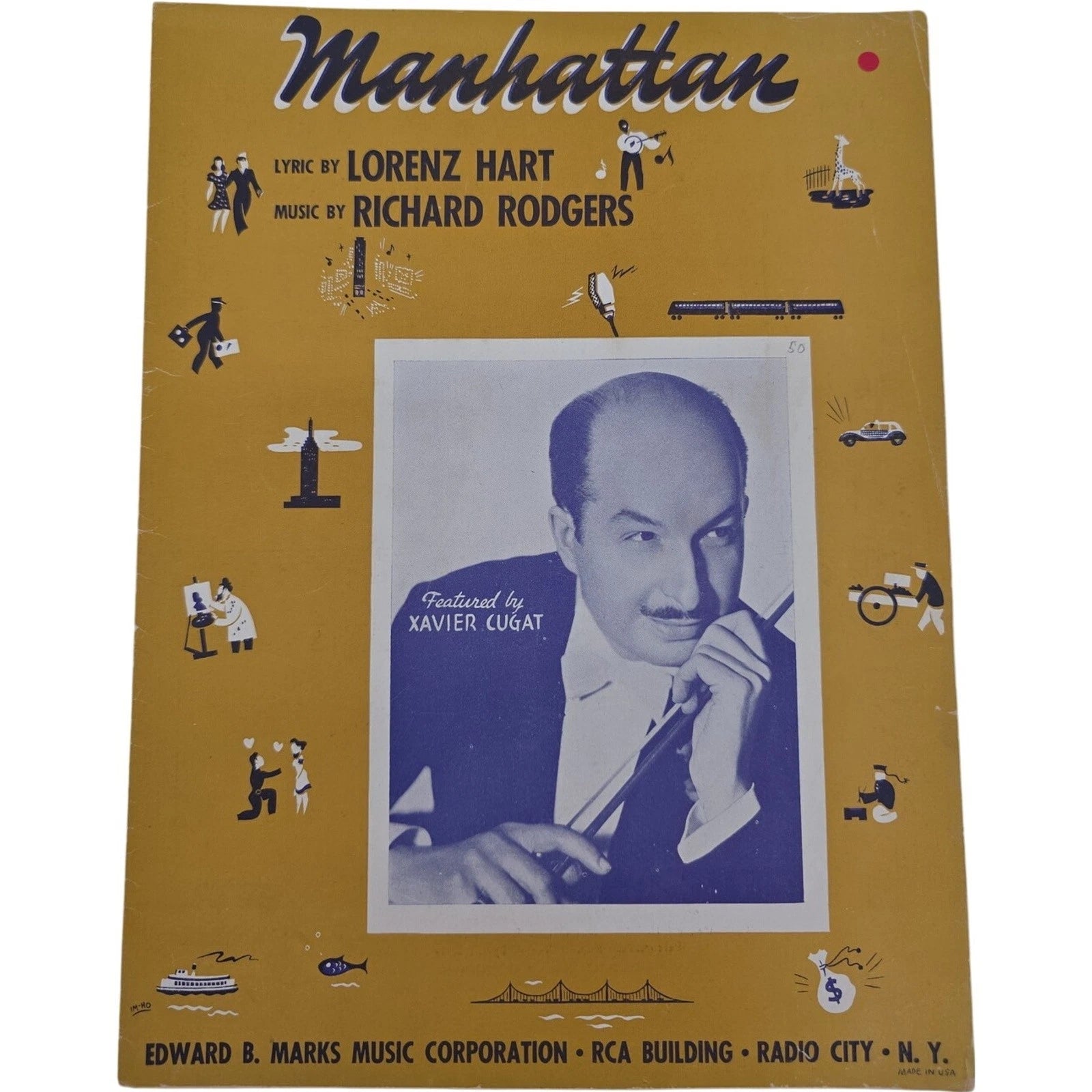 Manhattan 1925 Sheet Music by Lorenz Hart Richard Rodgers Featt by Xavier Cugat