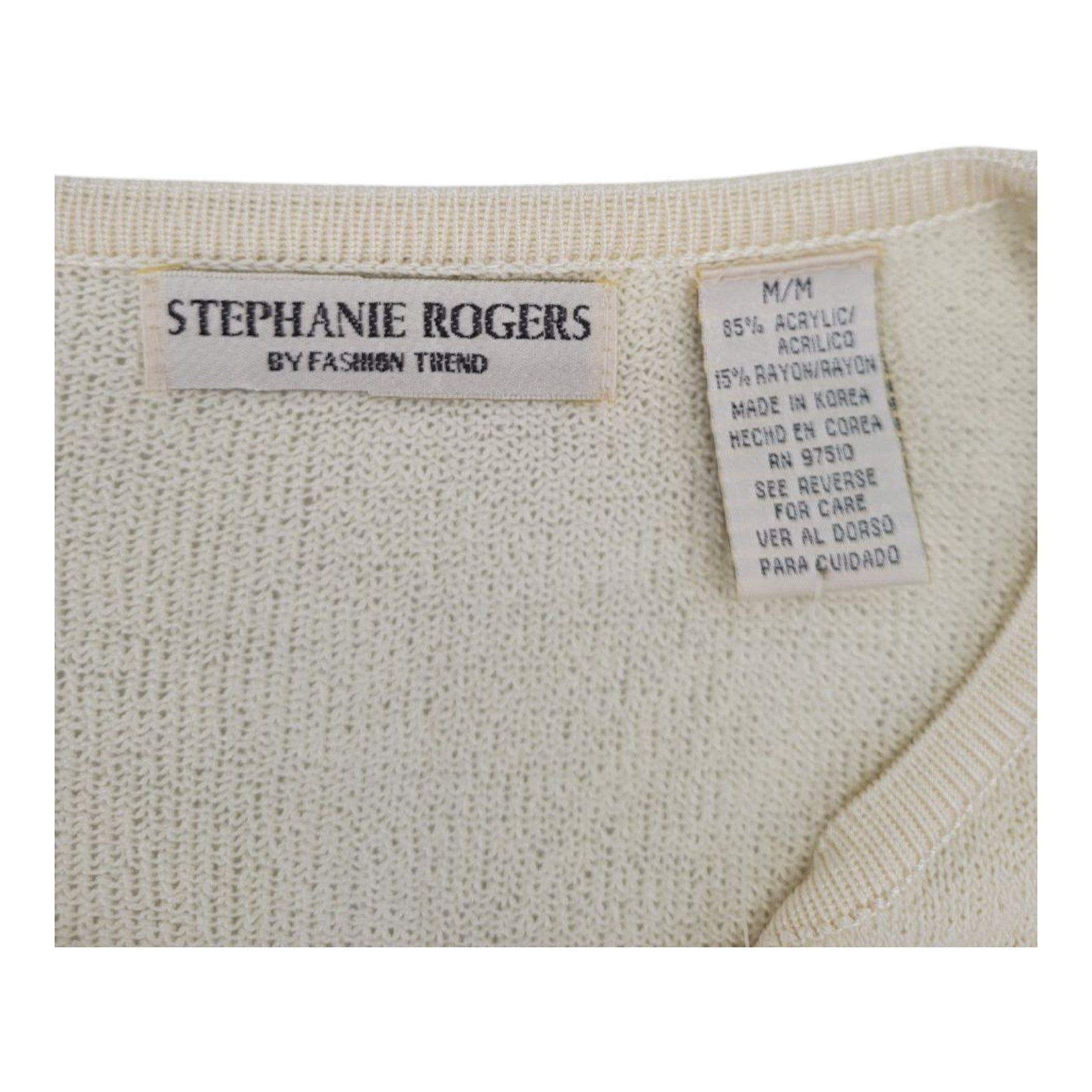 Stephanie Rogers Women's Beige Knit Cardigan M Short Sleeve Button Sweater