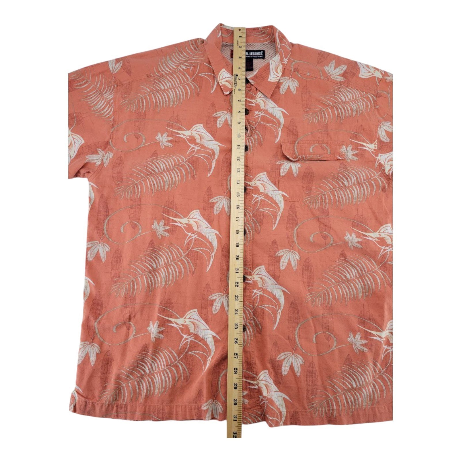 Reel Legends Mens Orange Tropical Fishing Shirt Button Up Short Sleeve XXL