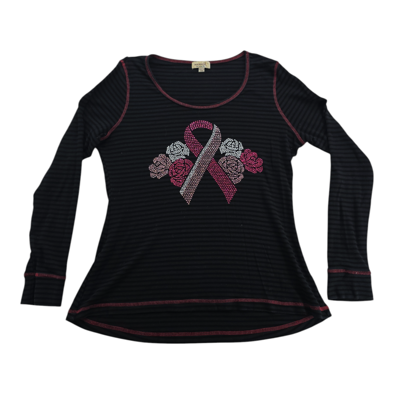One World Live and Let Live Black Breast Cancer Ribbon Long Sleeves Shirt L