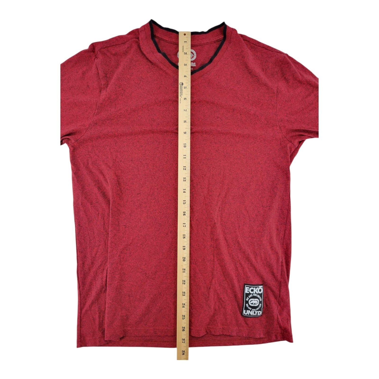 Ecko Unltd Rawthentic V Neck T Shirt Mens Red Heather Logo Patch Size L