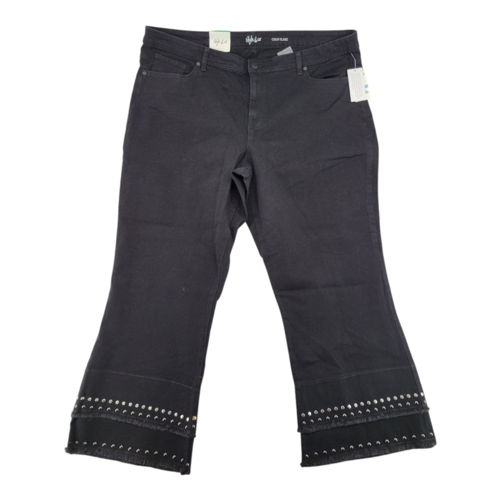 Style & Co Plus Crop Flare Pants 20W Black Rinse High Rise Stud Hem Stretch