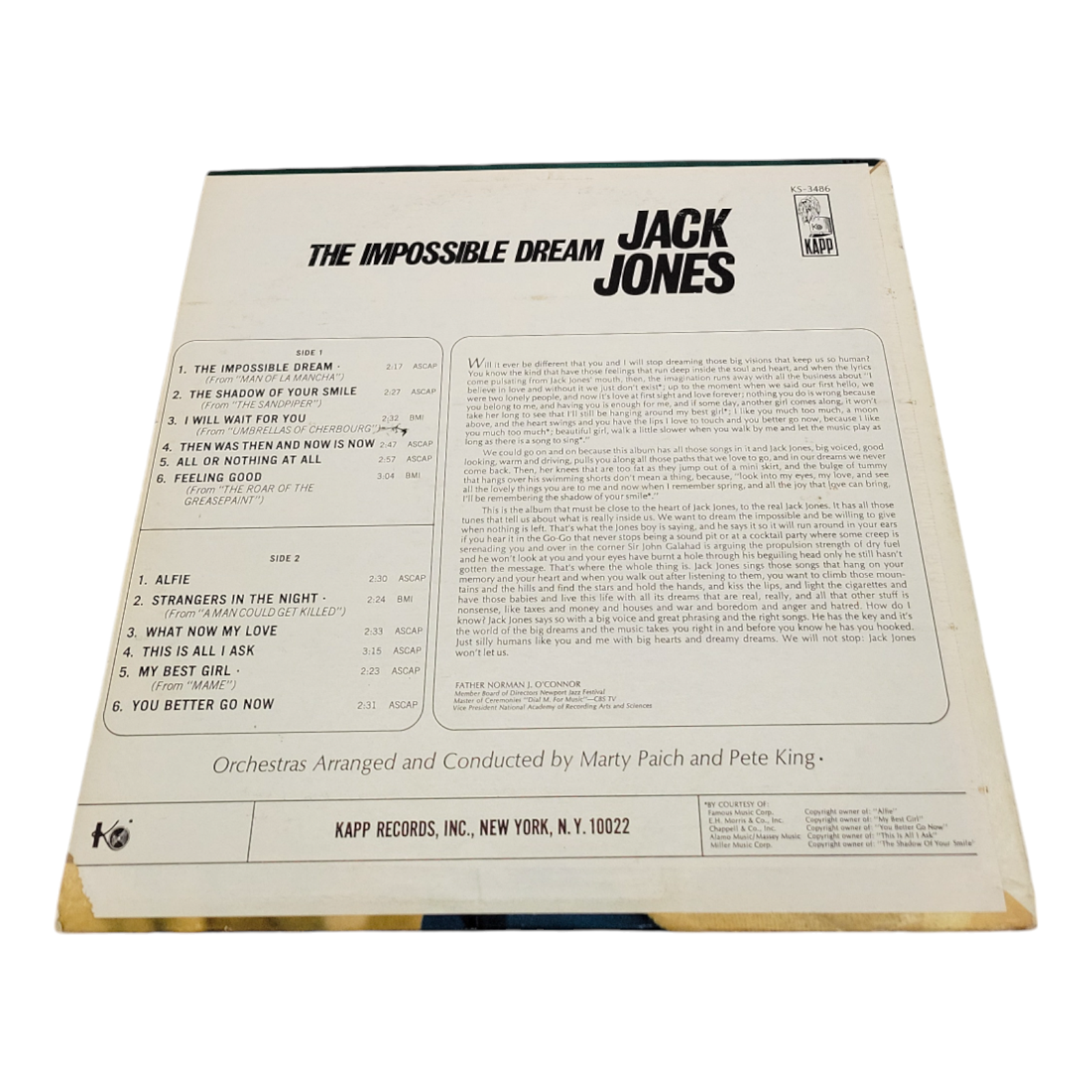 1966 Jack Jones The Impossible Dream Vinyl LP Record Collectible Album