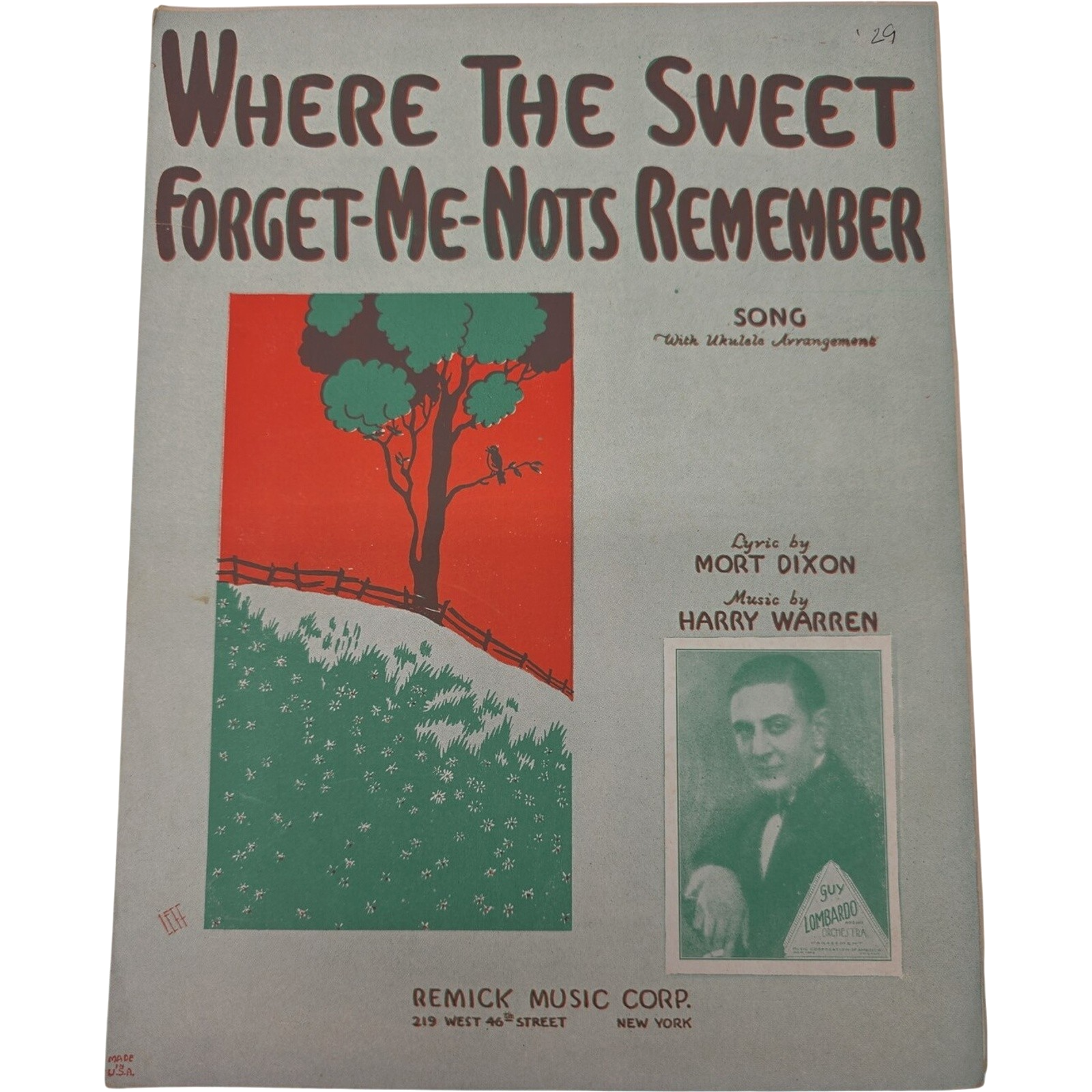 Where The Sweet Forget-Me-Nots Remember 1929 Sheet Music Guy Lombardo Photo