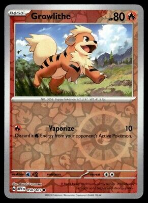 Pokemon 2023 Scarlet & Violet 151 Growlithe Reverse Holo Common #58 Near Mint