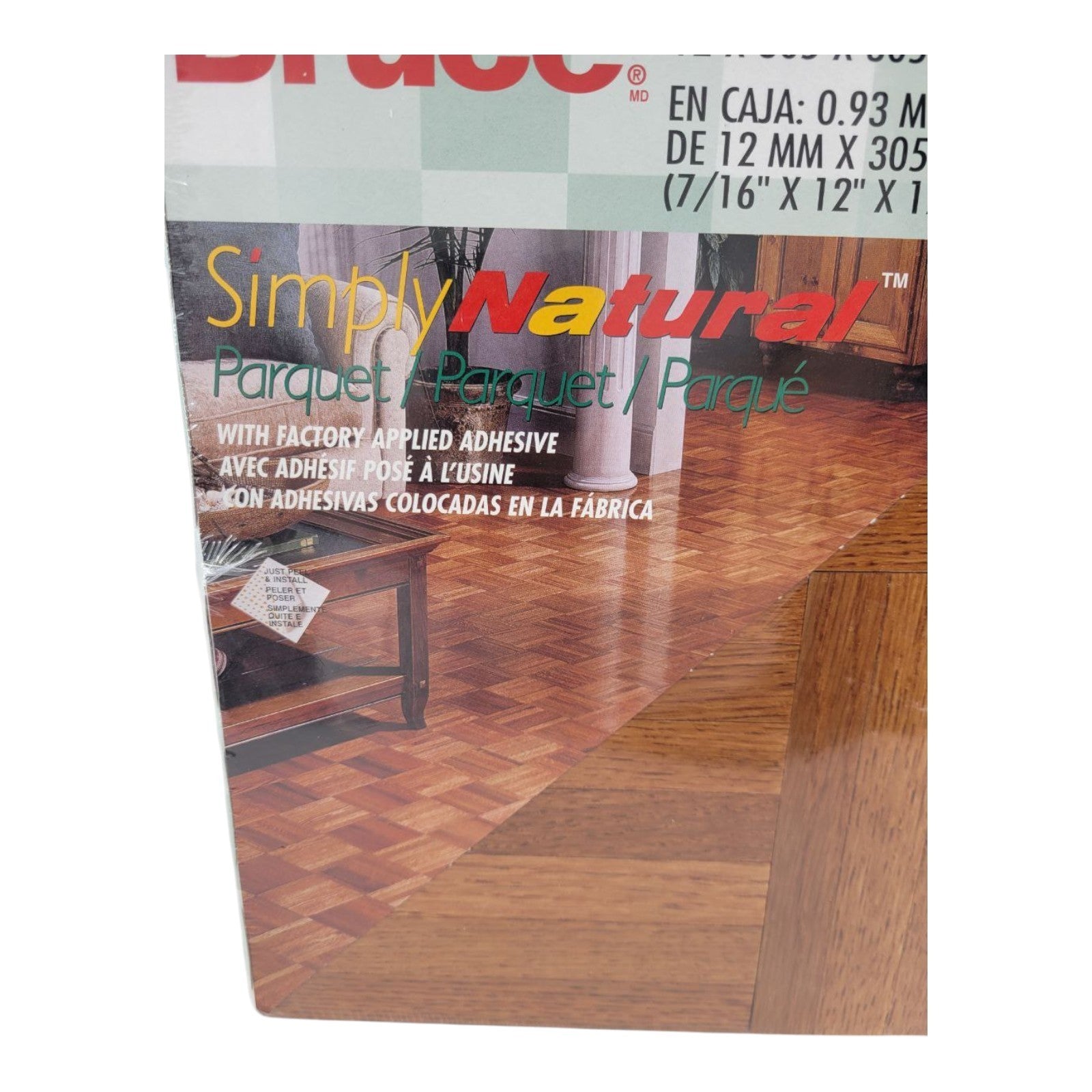Bruce Simply Natural Chestnut Parquet Flooring 10 sq ft Peel & Stick 7/16 12x12