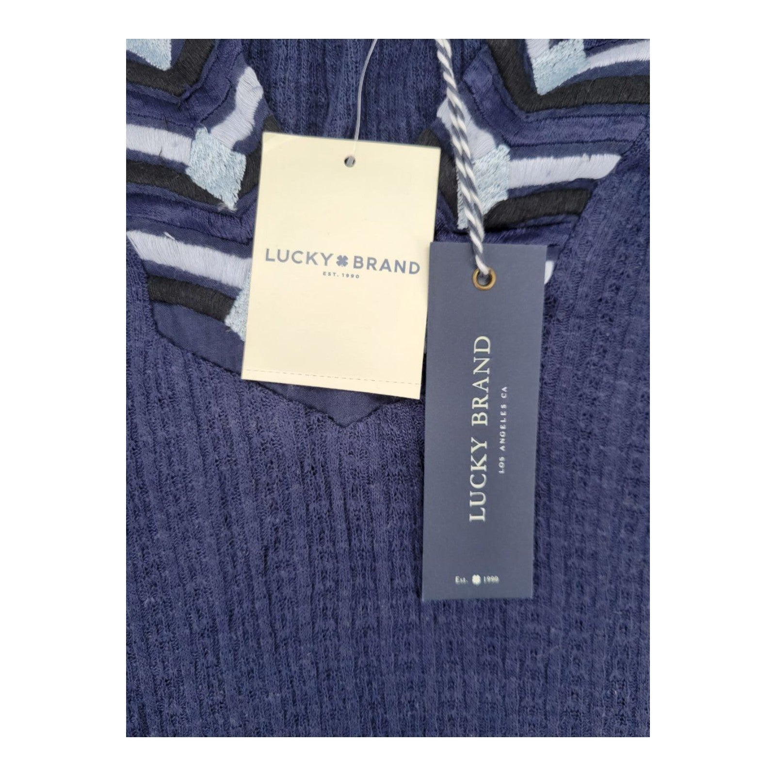 Lucky Brand Women's Top 1X Navy Embroidered V-Neck Long Sleeve NWT
