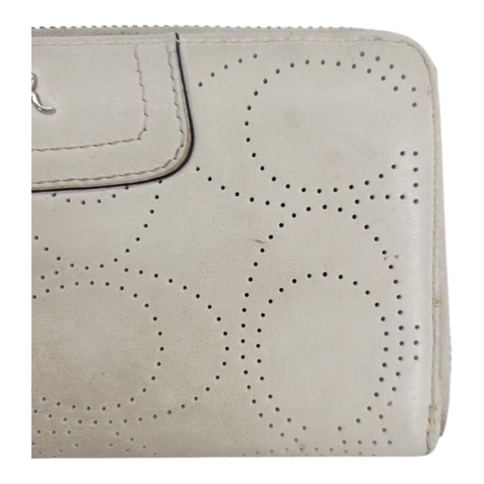 Coach Ivory Leather Wristlet Wallet Perforated Signature Zip Around