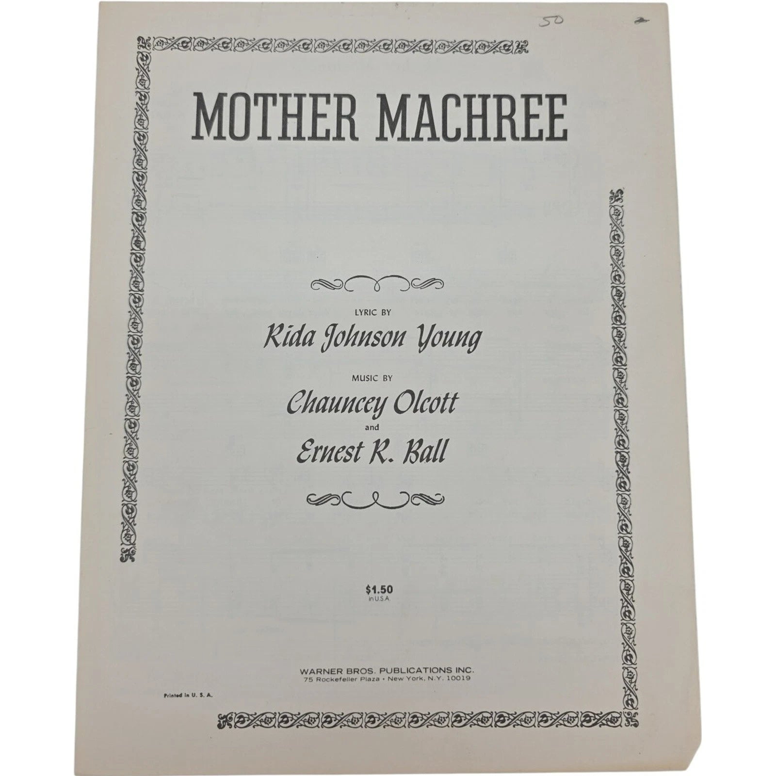 Vintage Sheet Music Mother Machree Lyrics by Rida Johnson Young