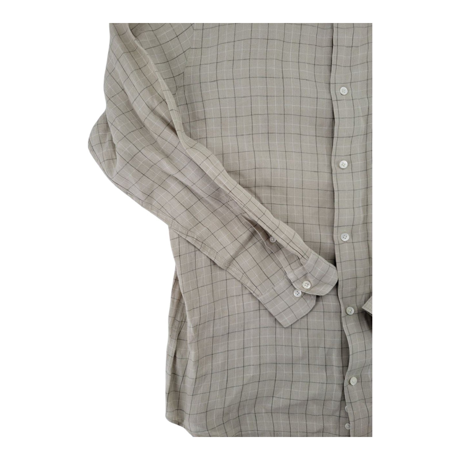 Banana Republic Mens Beige Plaid Button Down Shirt Linen Blend Long Sleeve M