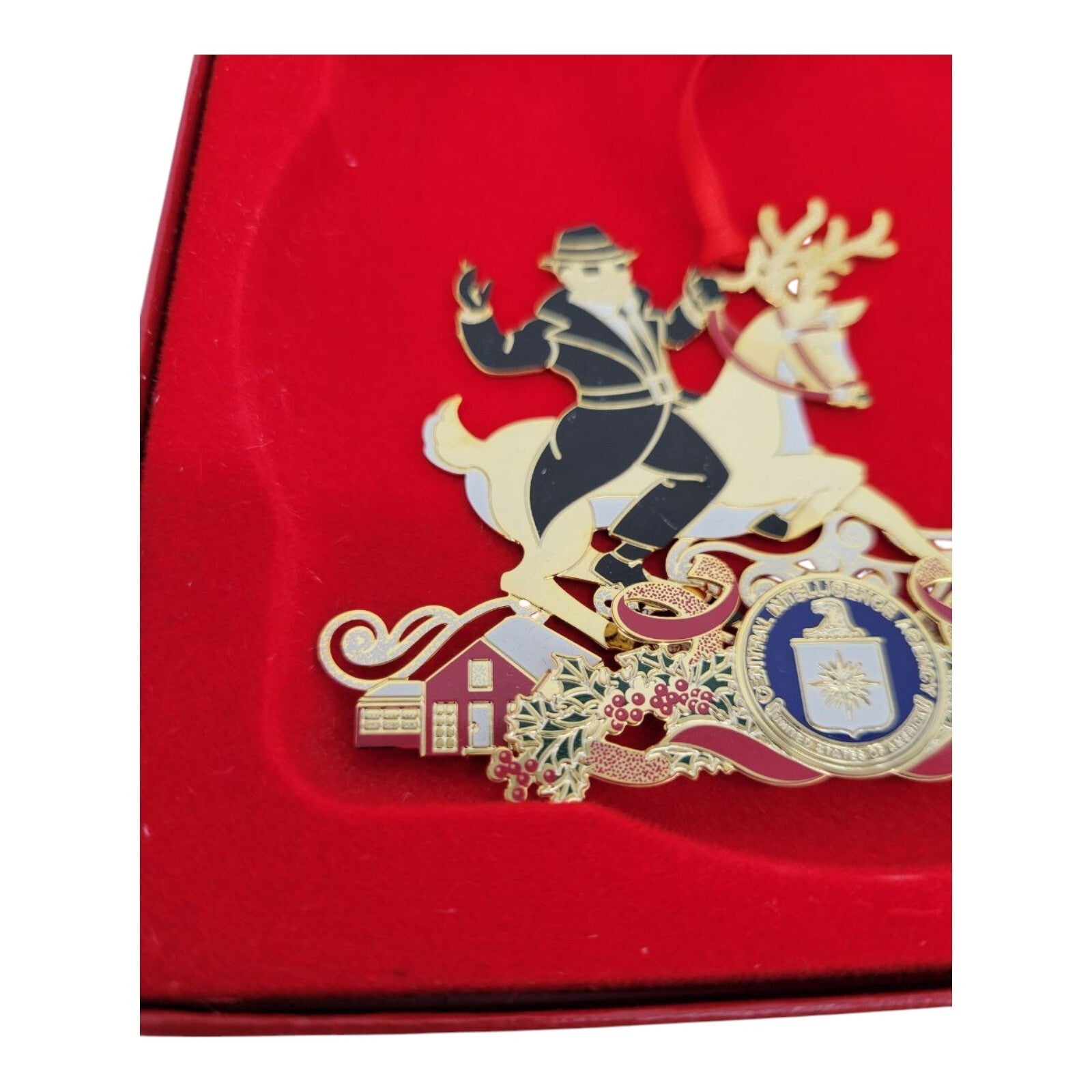 CIA Central Intelligence Agency Spy Guy Reindeer Christmas Ornament w/ Box Rare
