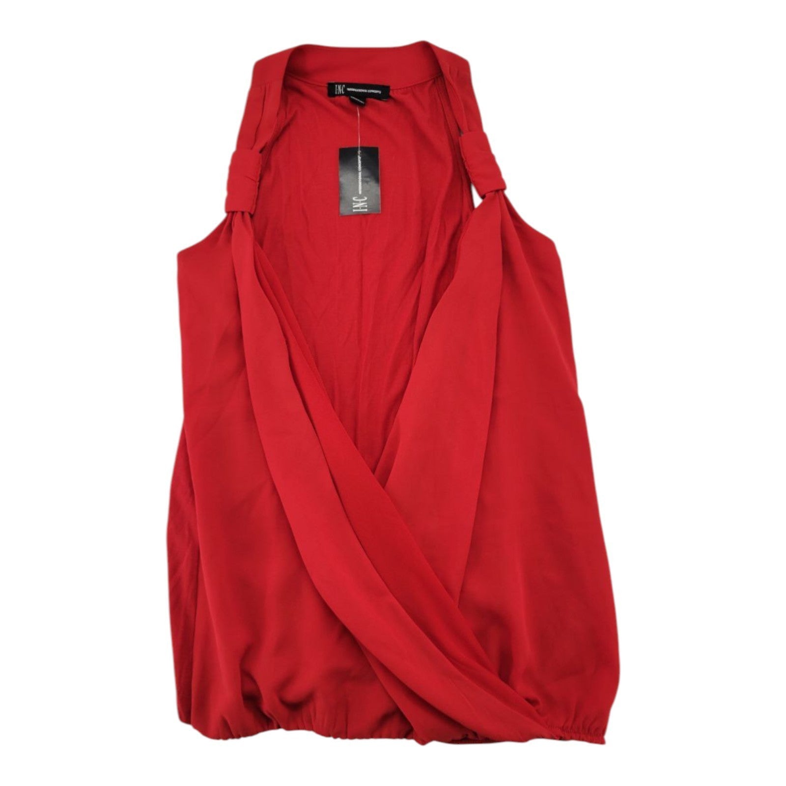 INC International Concepts Women's Real Red Sleeveless Blouse Draped Front Size
