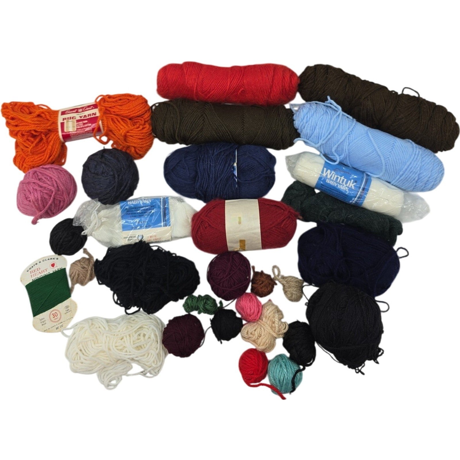 Vintage Rug Yarn and Miscellaneous Yarn Remnants Lot Multi Color Craft Supplies