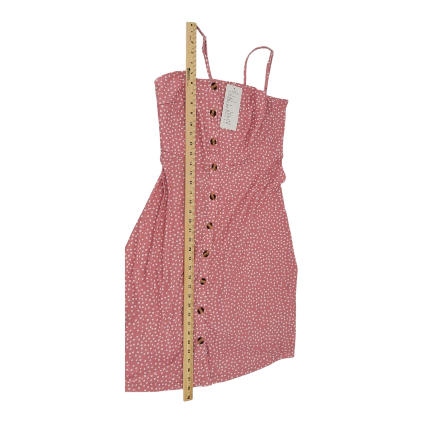 Berydress Women's Casual Pink Polka Dot Sundress L Button Front Spaghetti Strap