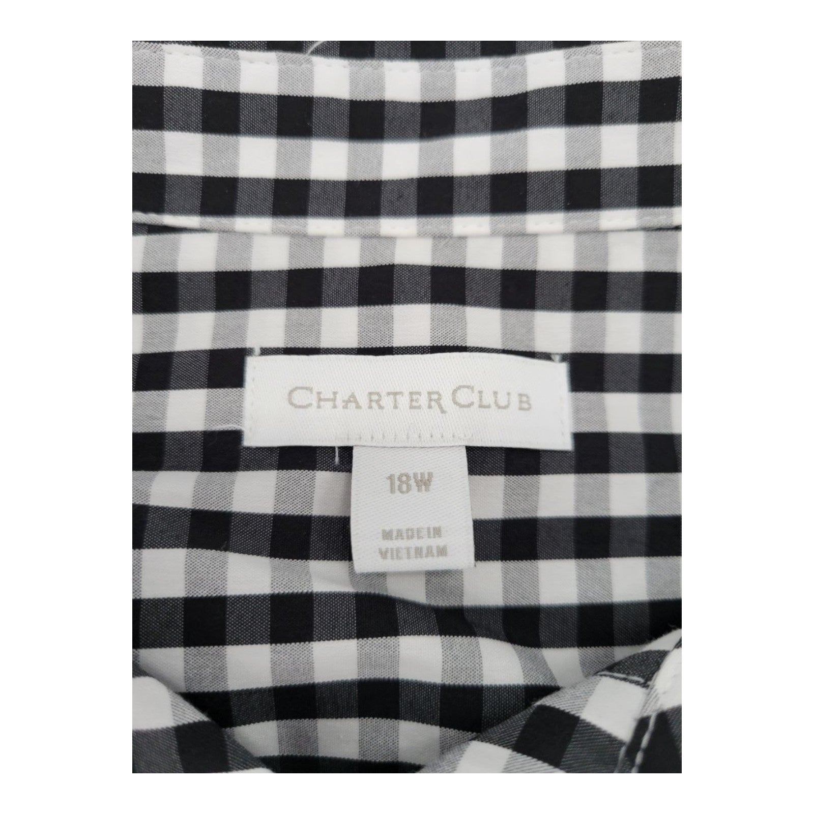 Charter Club Woman Gingham Cold Shoulder Top Black White Button Front 18W