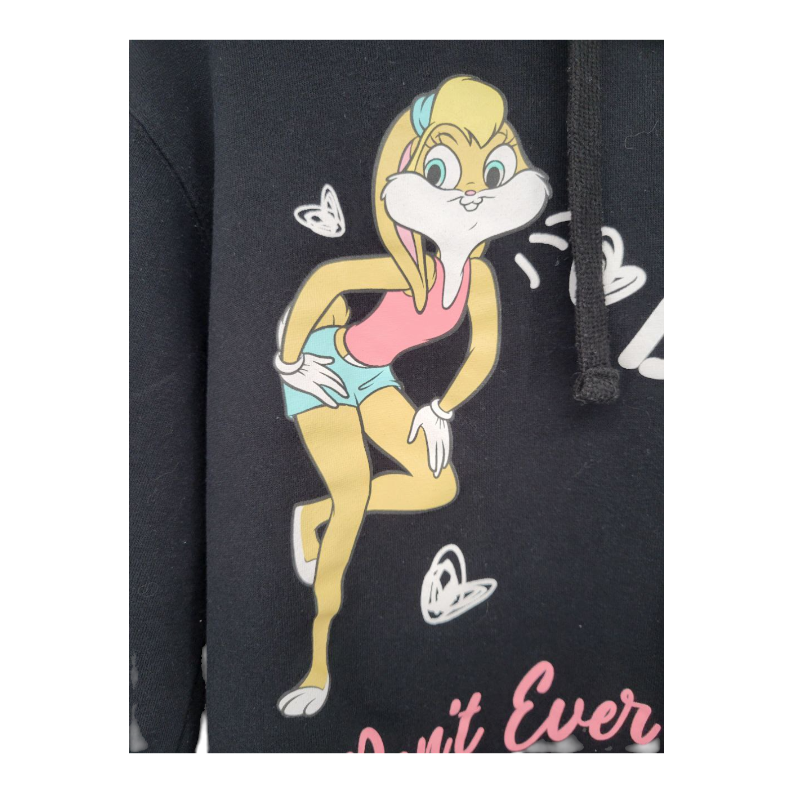 Looney Tunes Lola Bunny Hoodie Black Graphic Sweatshirt Womens Size L