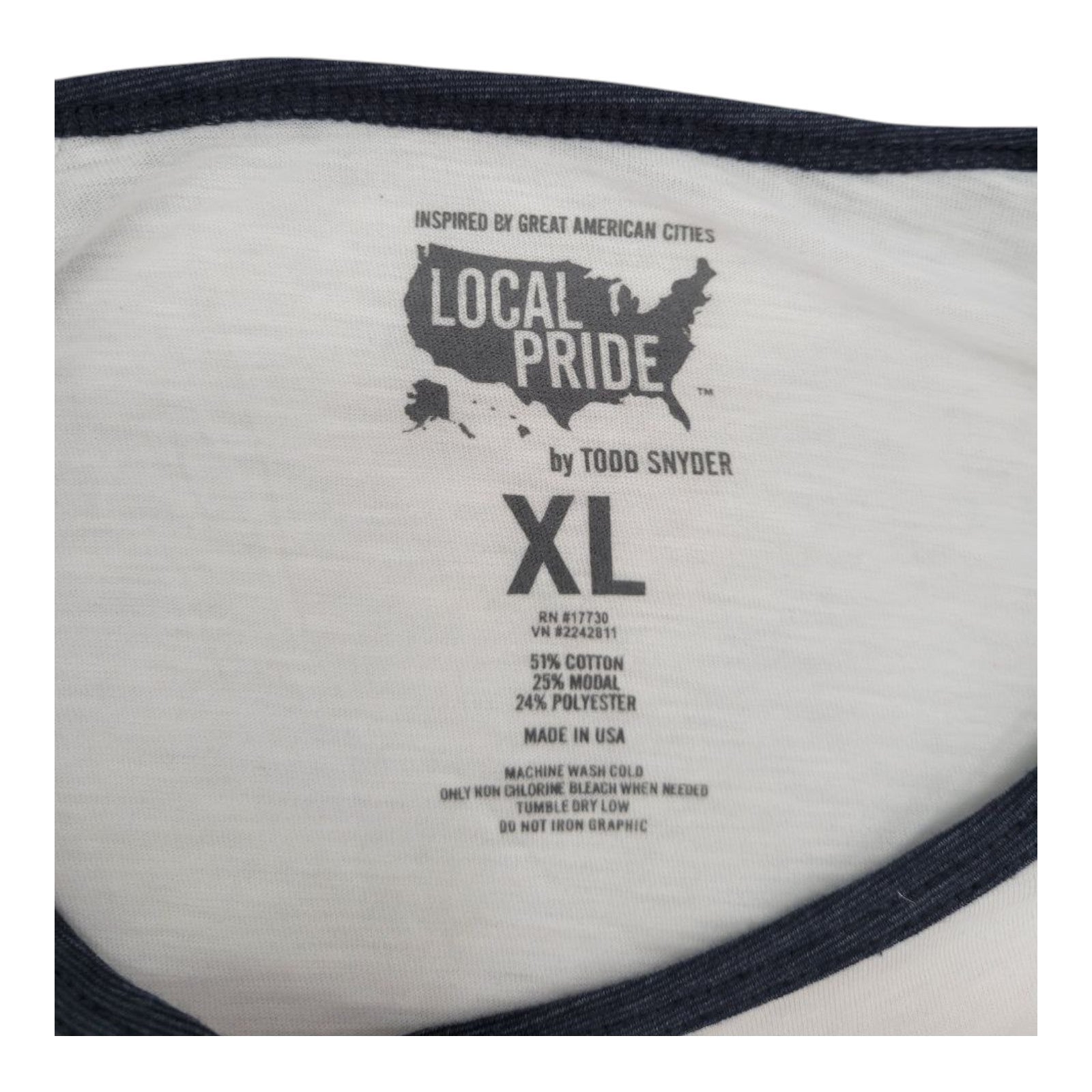 Local Pride Todd Snyder DA BEST Raglan Tee XL Navy White 3/4 Sleeve USA