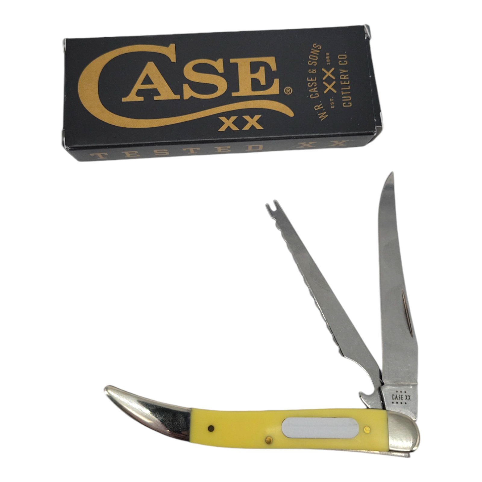 Case Cutlery 120 Yellow Synthetic Fishing Knife with Clip Blade and Fish Scaler