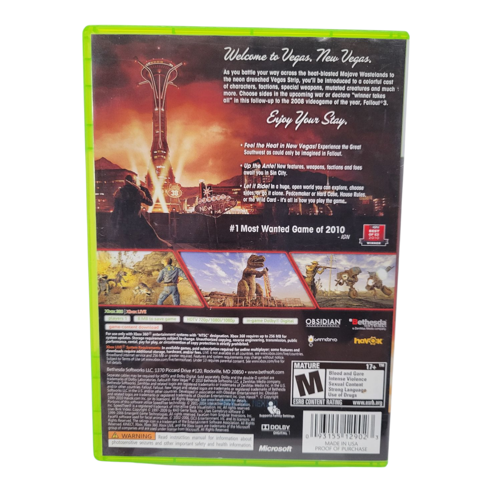 Bethesda Fallout New Vegas for Xbox 360 2010 Complete with Manual