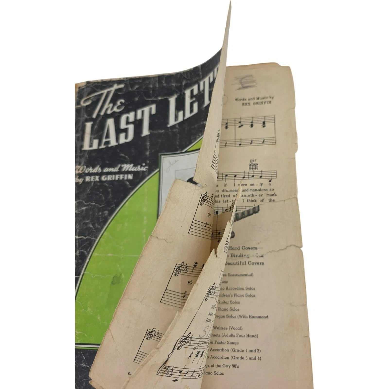 Vintage 1939 Sheet Music The Last Letter by Rex Griffin