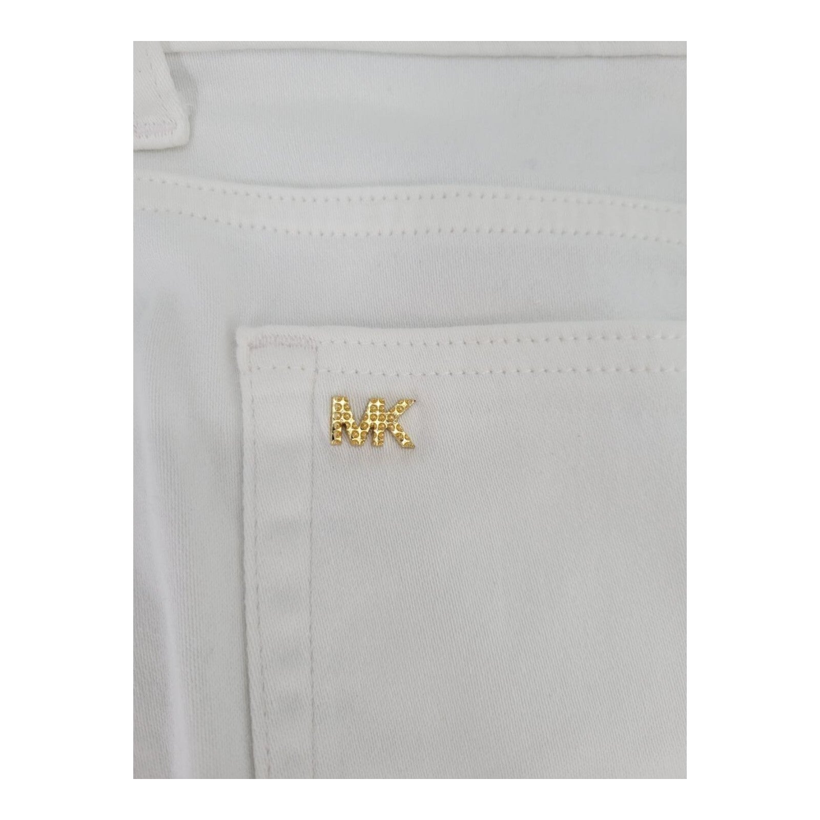 Michael Kors White Denim Capri Pants Womens Gold Tone Buttons Size 16