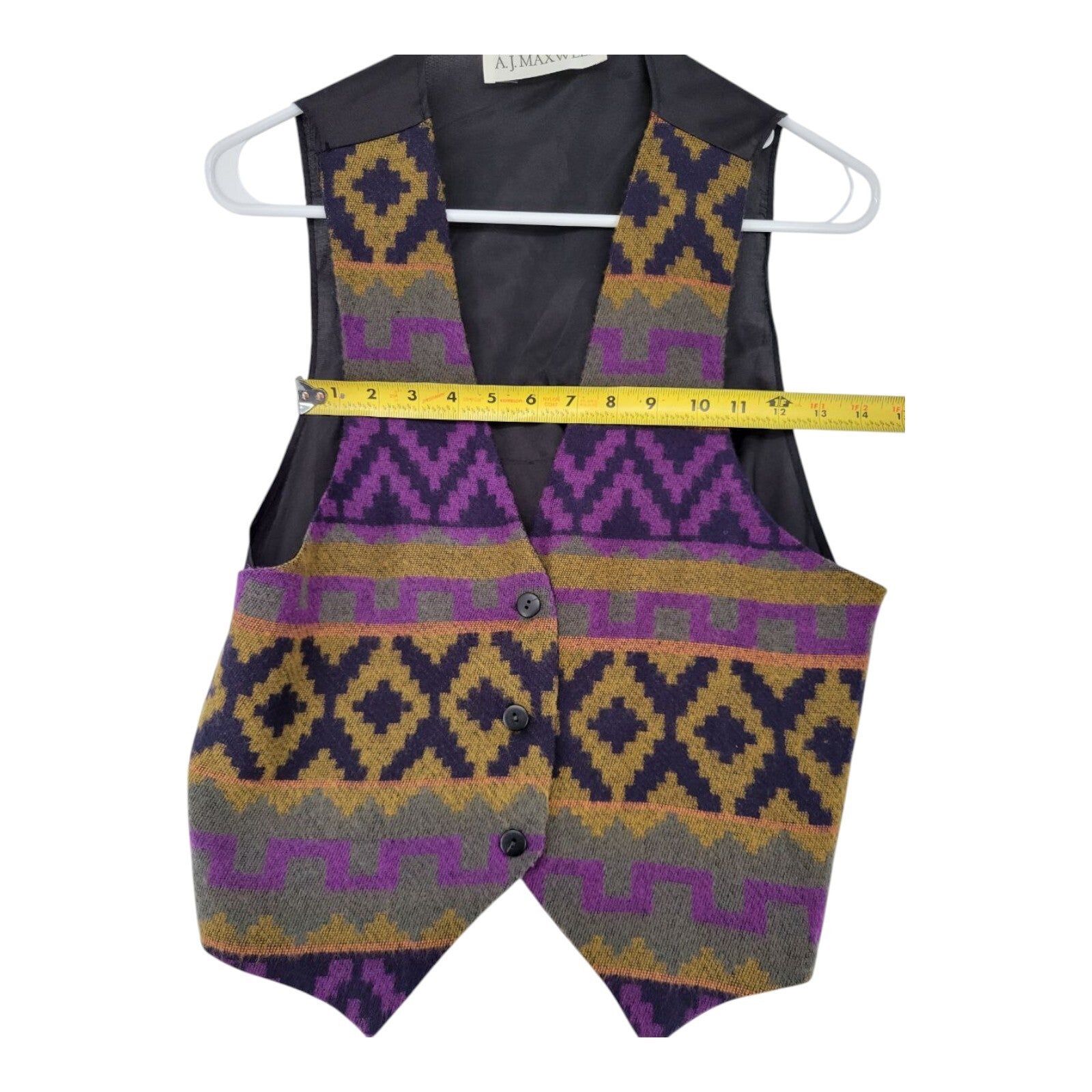 AJ Maxwell Southwest Aztec Knit Button Vest Black Purple Gold Lined Size M