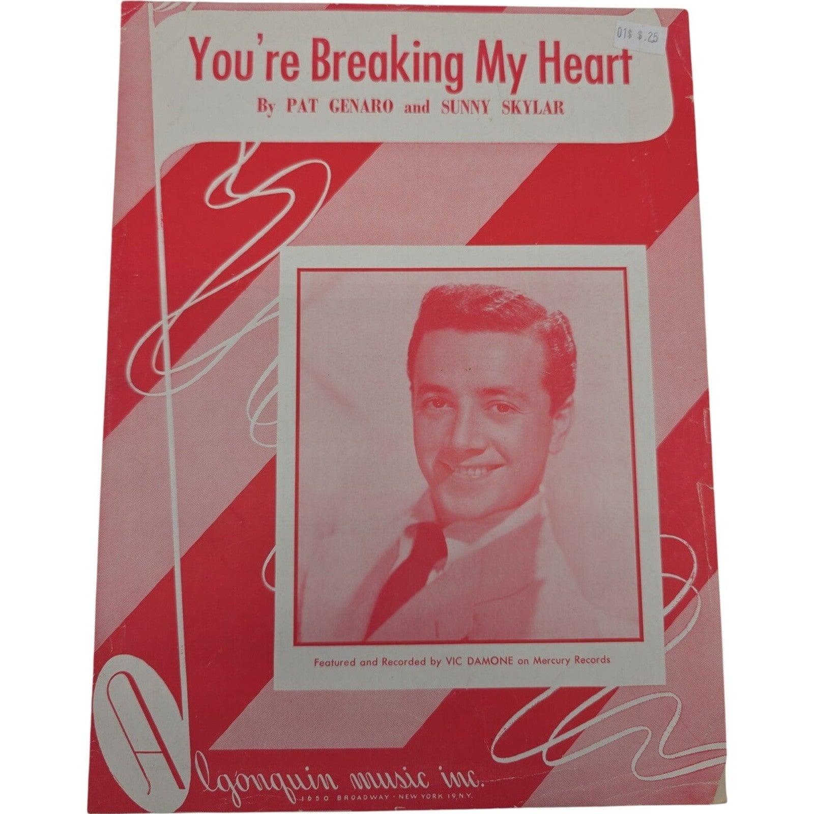 You’re Breaking My Heart 1948 Sheet Music Pat Genaro Sunny Skylar Vic Damone