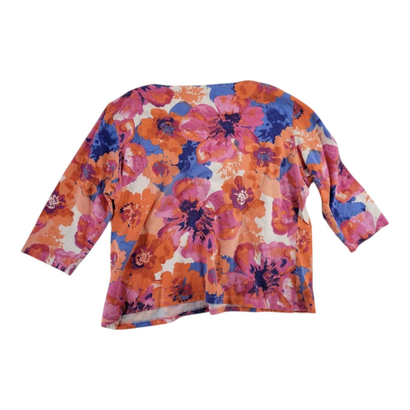 Ruby Rd. Petite Floral Embellished 3/4 Sleeve Top Orange Pink Blue PXL